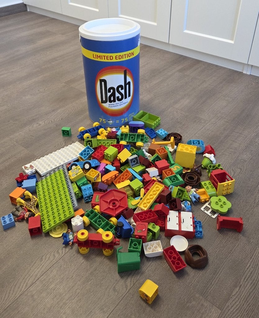 Dash-ton met LEGO DUPLO (+/- 158st), Ophalen, Zo goed als nieuw, Duplo, Losse stenen