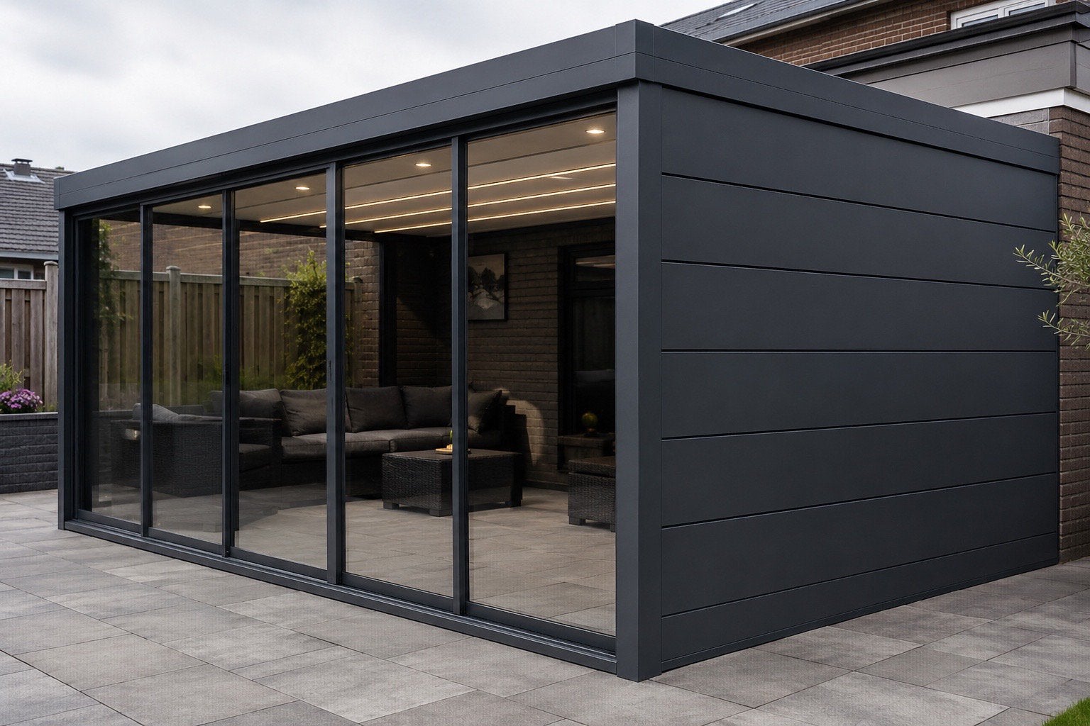 Stijlvol buitenleven verandaglazen schuifdeuren overlaping, Ophalen of Verzenden, Zo goed als nieuw, Veranda