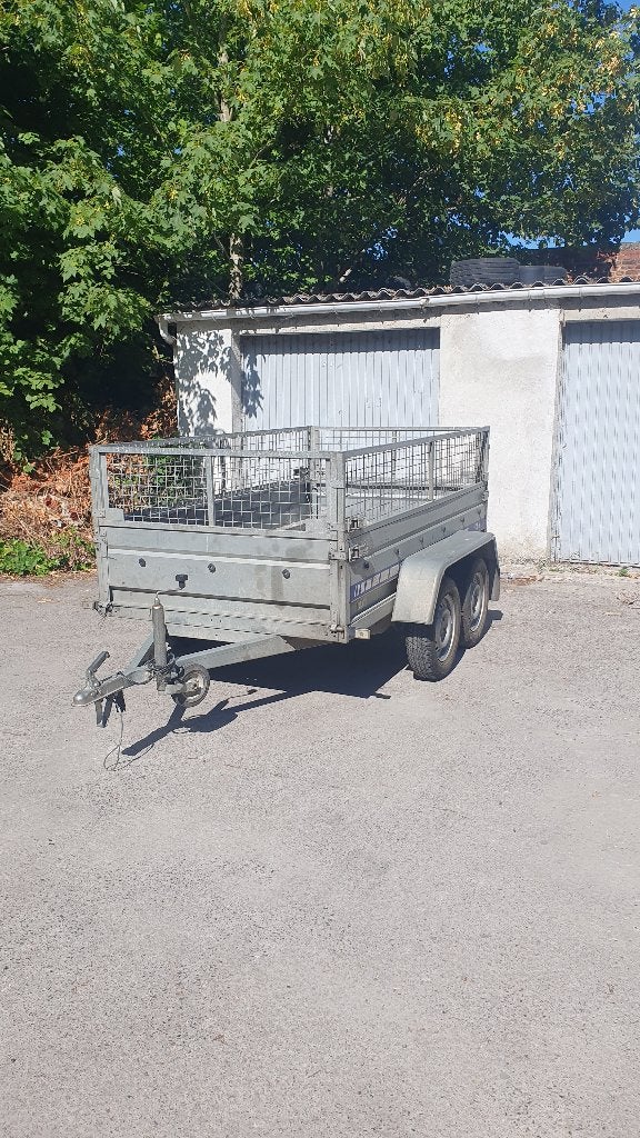 Remorque double essieux 750kg Alu.avec grillage, Enlèvement ou Envoi, Comme neuf