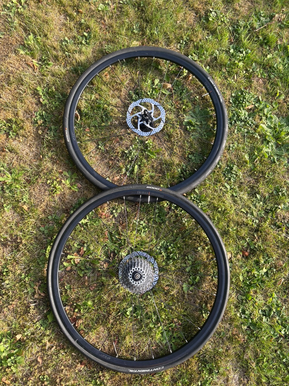 Paire Roues Triban Disc + Pneus GP 5000 + Cassette 11v, Enlèvement ou Envoi, Utilisé, Aluminium, Racefiets