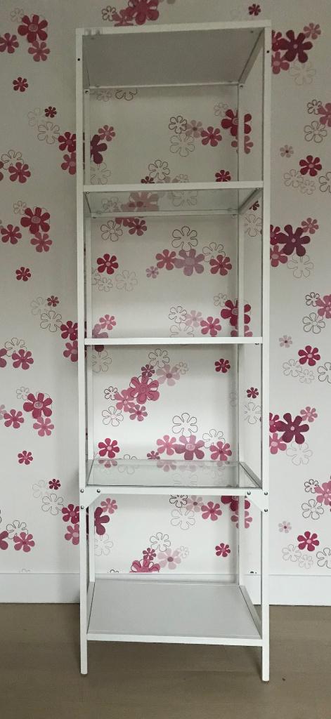 VITTSJÖ Stellingkast, wit/glas,, Ophalen, Gebruikt