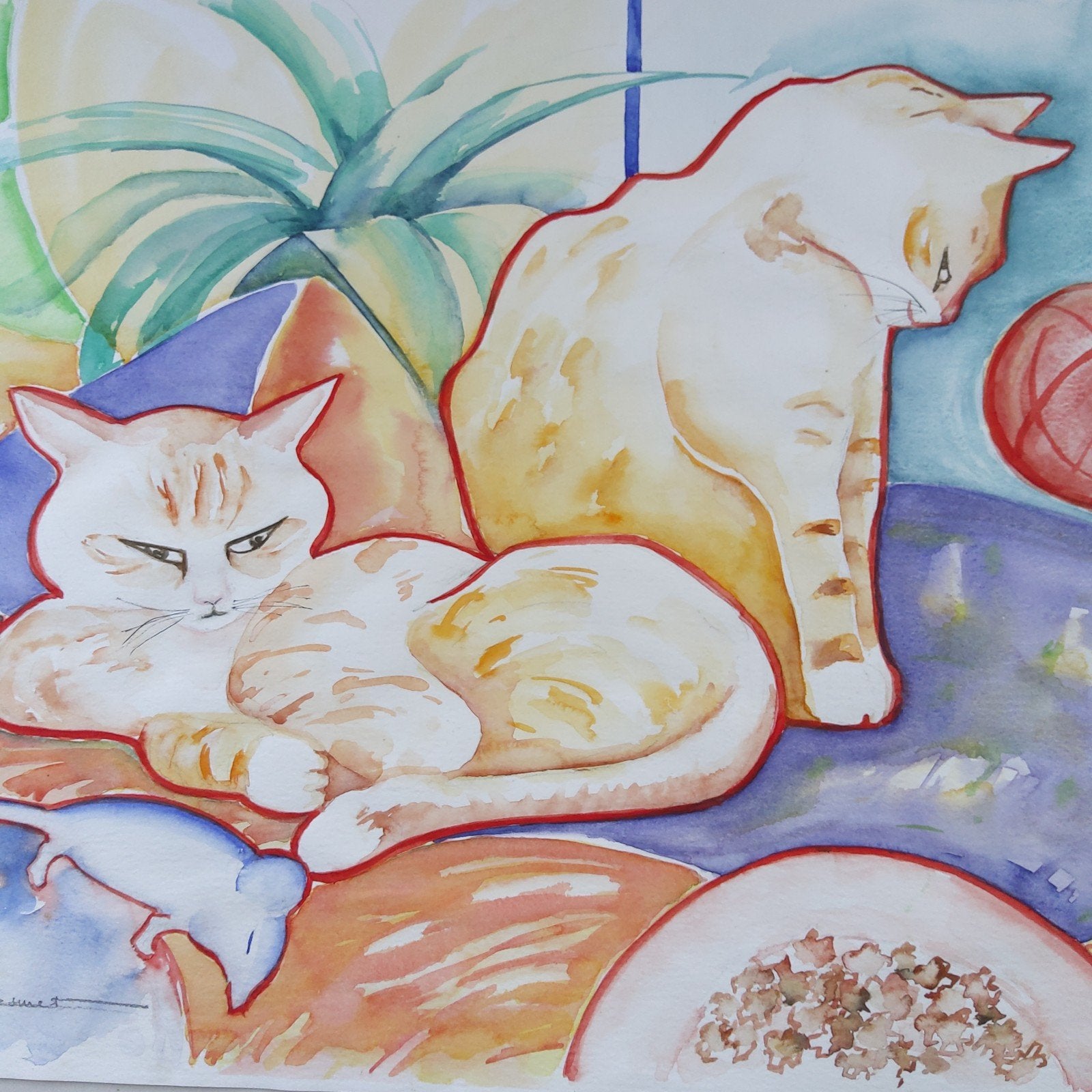 Grote originele Aquarel. Niet ingelijst. 70 x 50 cm, Enlèvement, Signé, Aquarelle, Animaux