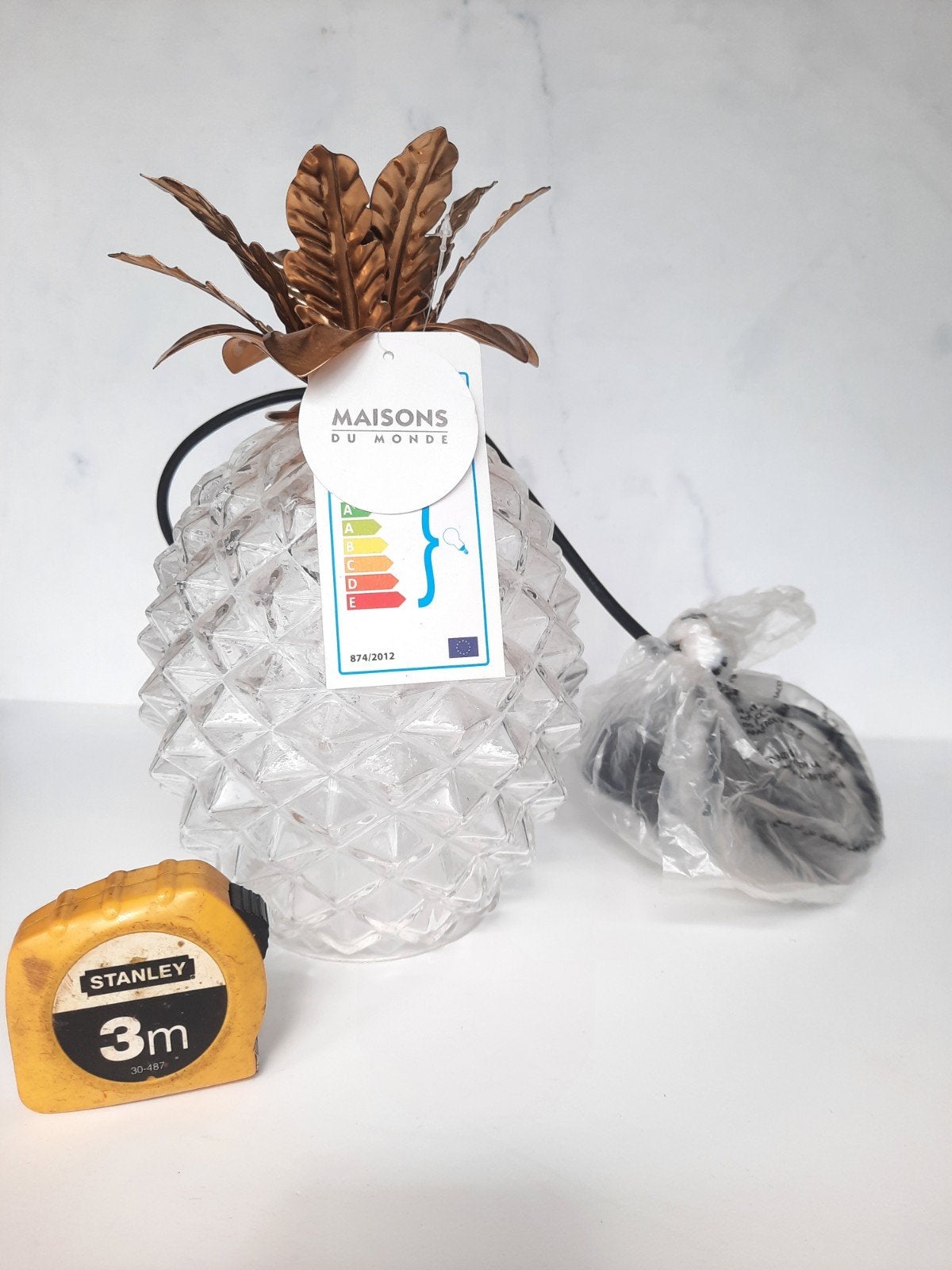 Maison du monde - Ananas hanglamp - ongebruikt, https://www.maisonsdumonde.com/BE/nl/faq?question=contact, Zo goed als nieuw, Glas