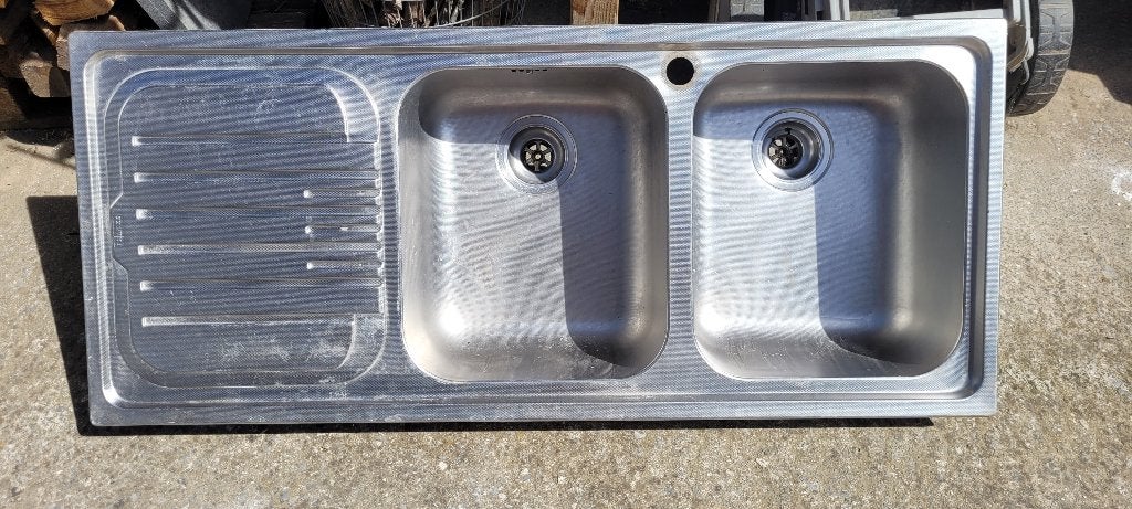 Évier inox 2 bacs + égouttoir (Inox texturé anti-rayures), Ophalen, Gebruikt, Inox, Overige typen