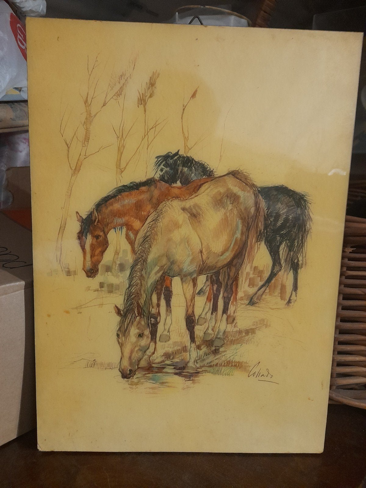 vintage reproductie van paarden door Collado, Ophalen of Verzenden, Vintage