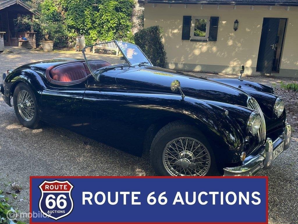 Jaguar XK 140 Cabriolet | 1956 | Route 66 Auctions, Auto's, Zwart, Bedrijf, Handgeschakeld, Overige carrosserie