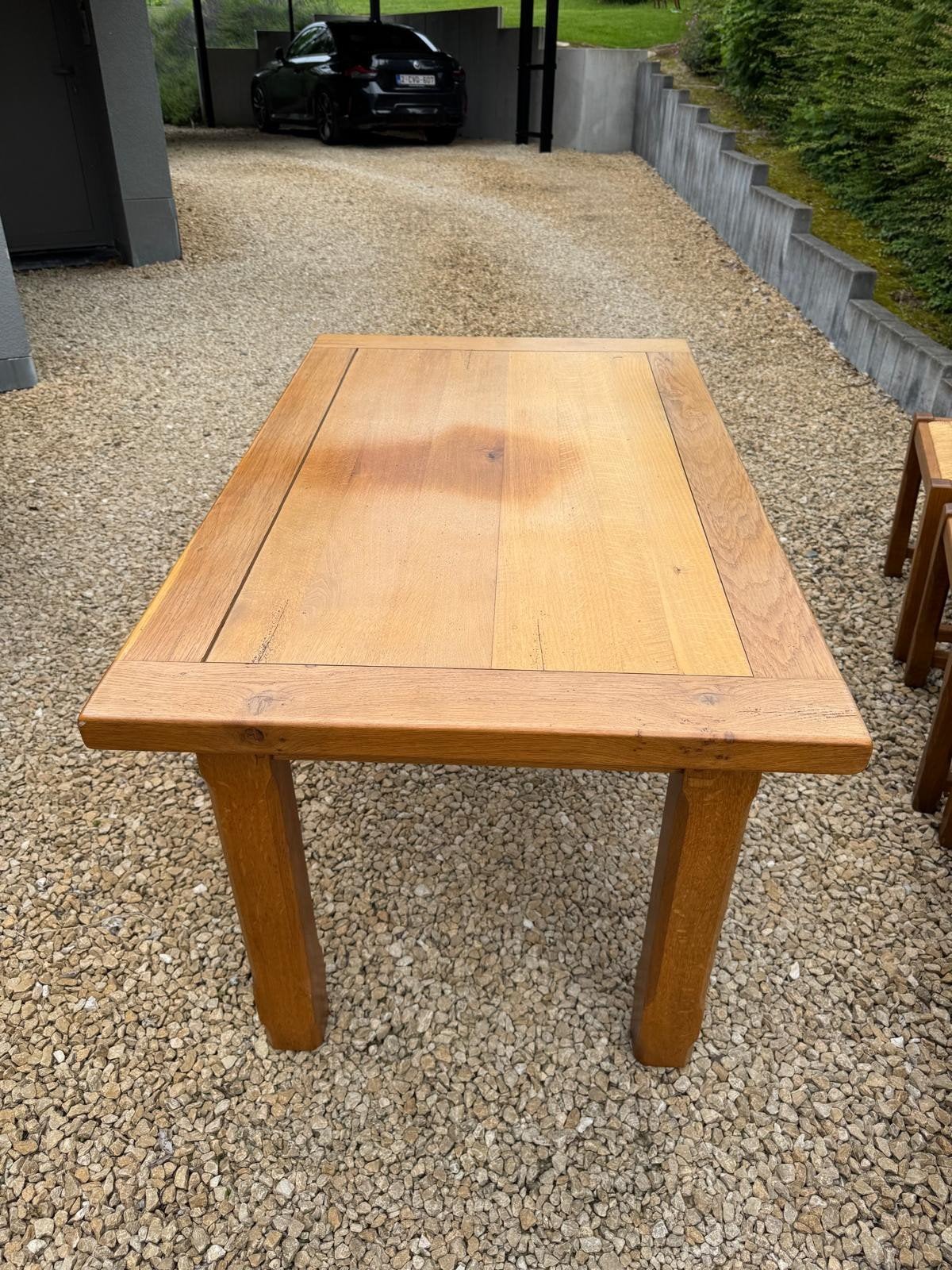 Table + allonges + 6 chaises en chêne massif, Enlèvement, Chêne