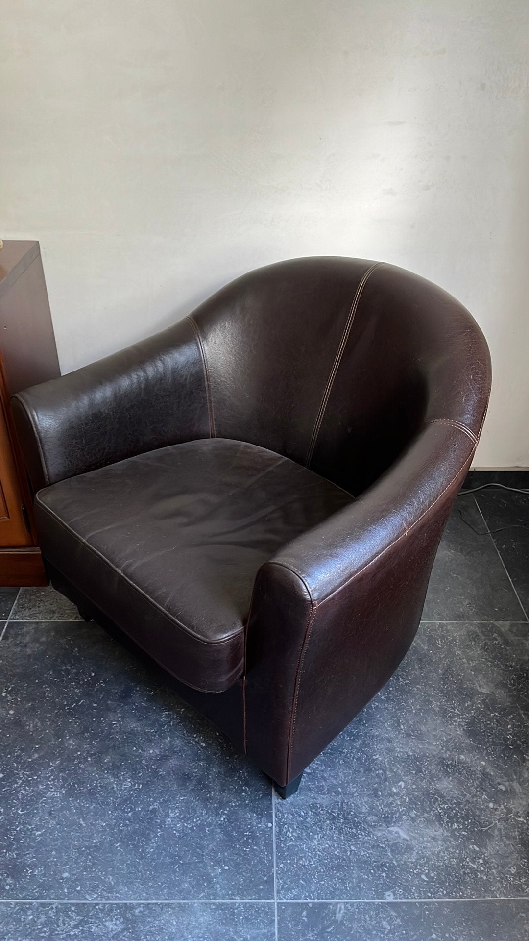 Clubzetel vintage donkerbruin goede staat echt leder, Ophalen, Zo goed als nieuw