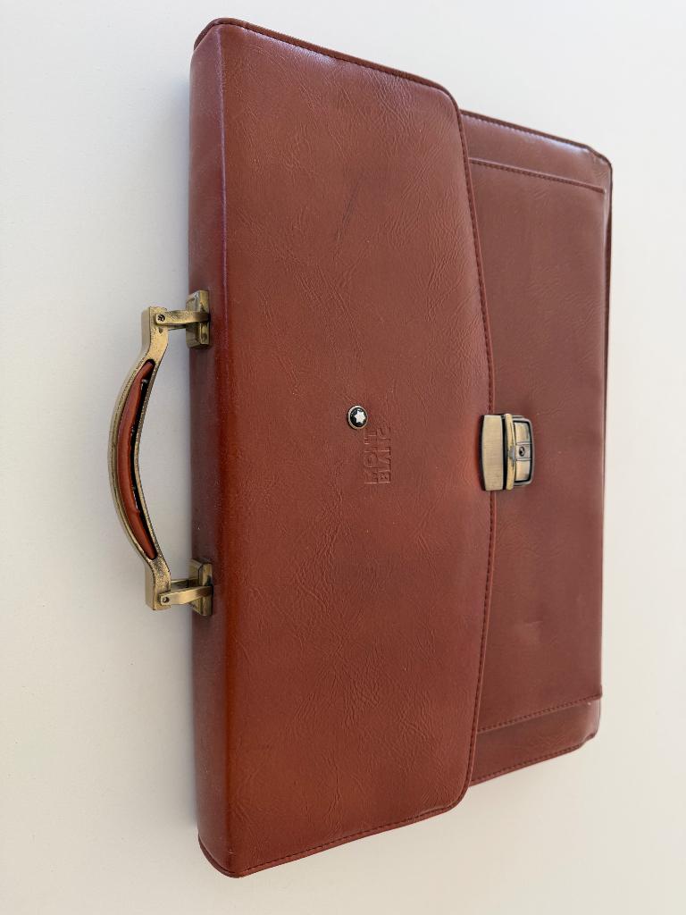 Vintage montblanc aktetas laptoptas, Ophalen, Gebruikt, Bruin, 17 inch of meer
