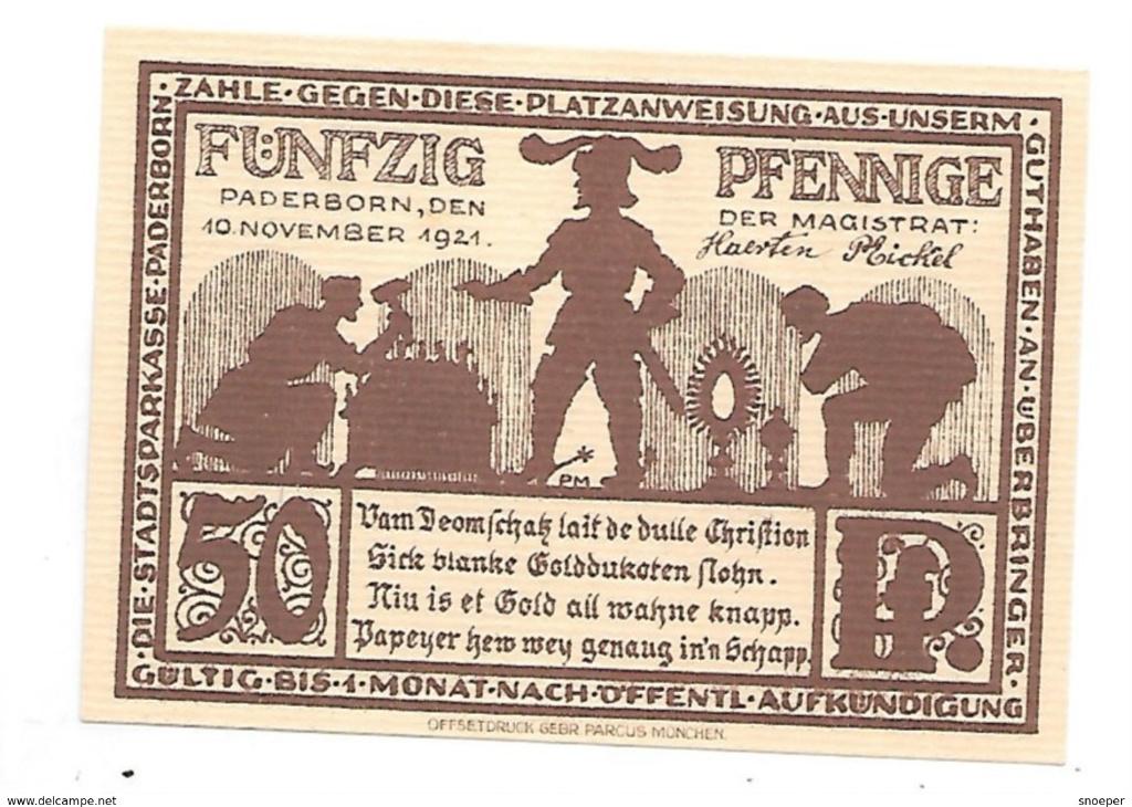 notgeld Paderborn 50 pfennig 1043.7, Postzegels en Munten, Verzenden, Duitsland, Los biljet
