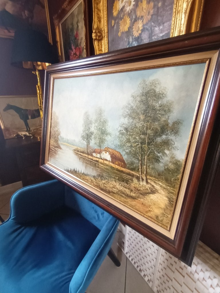 Schilderij  klassic , landschap , groot, Antiek en Kunst, Ophalen, Doek, Gesigneerd, Landschap