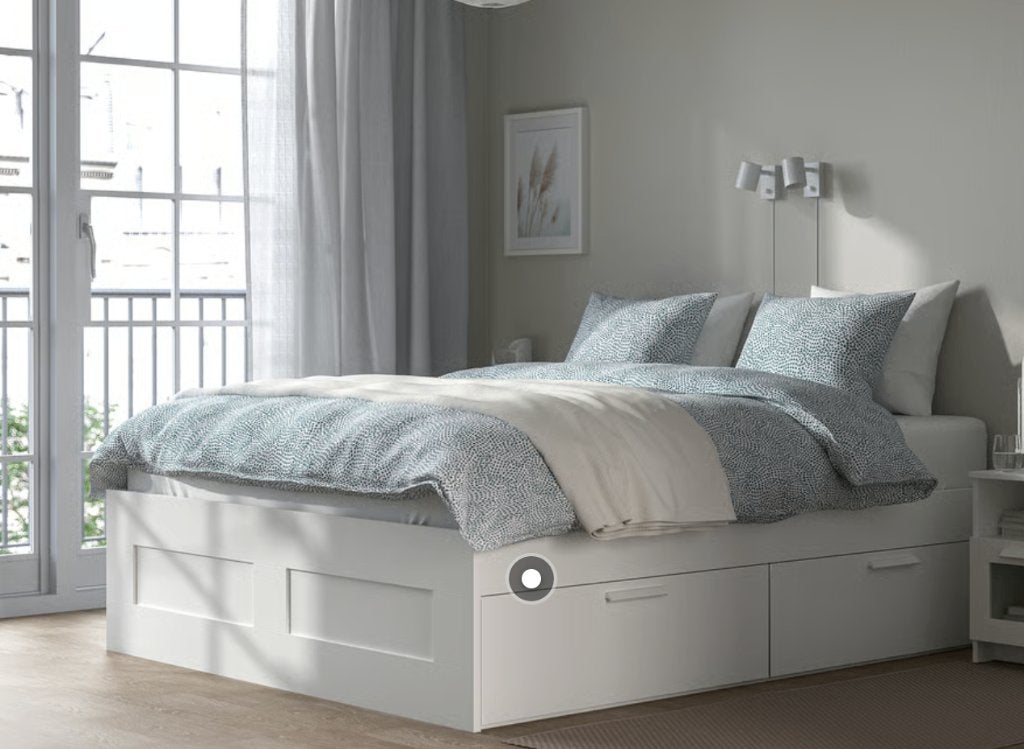 IKEA BRIMNES bed 160x200 met lades + VALEVÅG matras, Huis en Inrichting, Slaapkamer | Bedden, Ophalen, Gebruikt, Wit, Twijfelaar