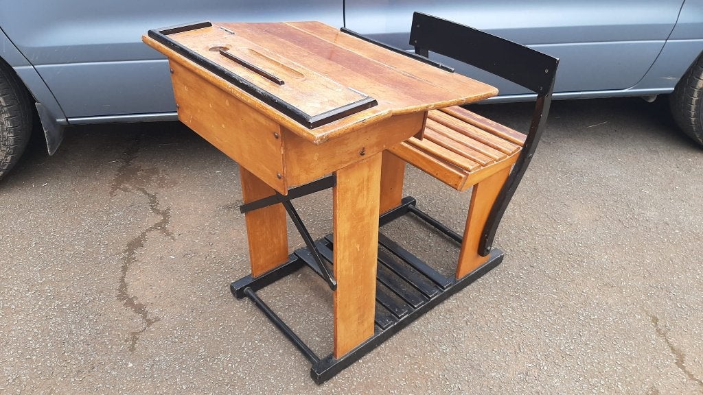 Joli banc ecole ancien, pupitre d'ecolier bicolore, vintage, Enlèvement