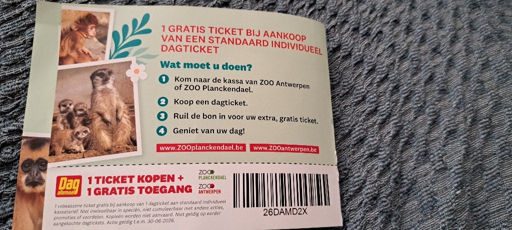Billet pour le zoo d'Anvers ou le zoo de Plankendael, Tickets & Billets, Une personne, Ticket ou Carte d'accès