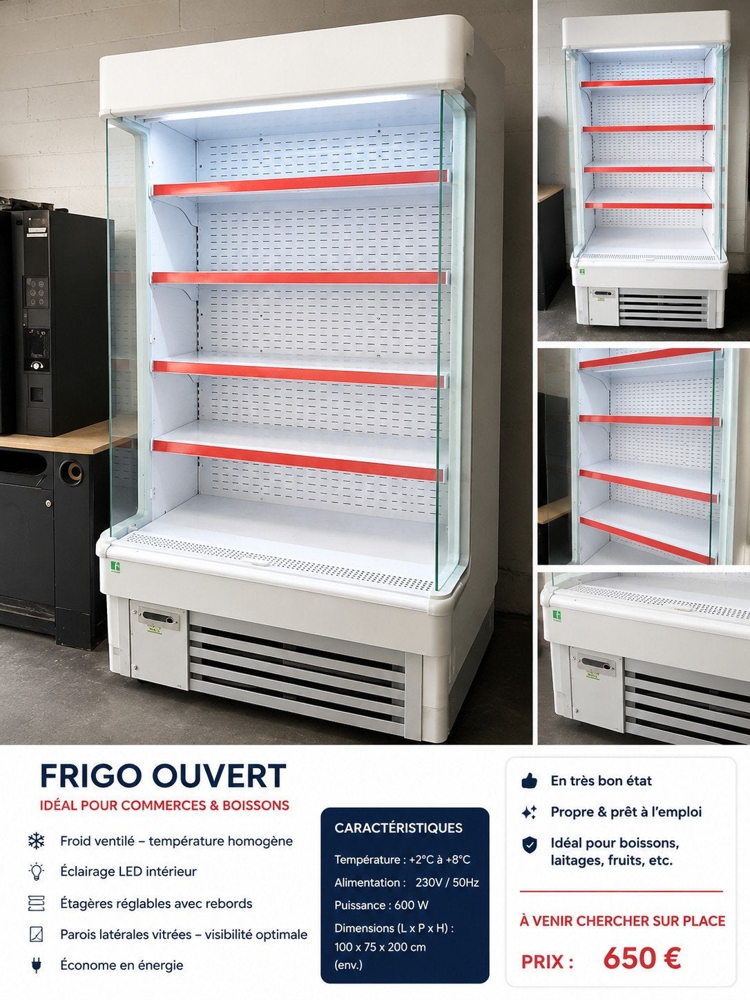 Frigo mural réfrigéré professionnel – 1 m x 2,10 m – Très bo, Gebruikt, 160 cm of meer, Vrijstaand, 90 cm of meer