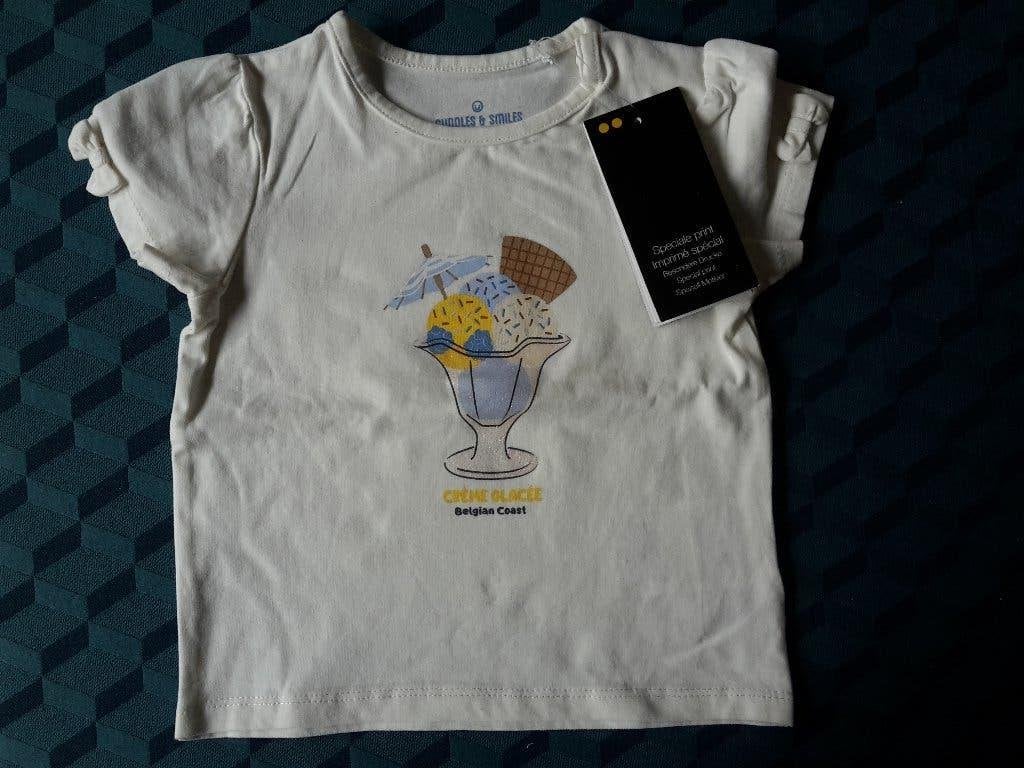 Mooi nieuw T-shirtje van JBC, maat 80, 1 jaar, met ijsje op, Kinderen en Baby's, Meisje, Ophalen of Verzenden, Shirtje of Longsleeve