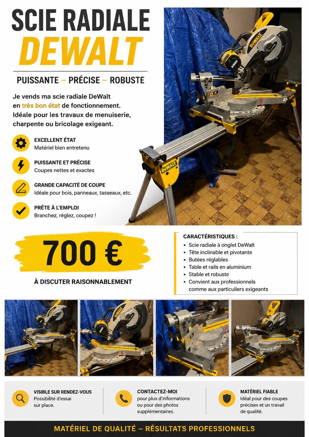Scie radiale DeWalt sur pied – 700 €, Bricolage & Construction, Enlèvement, Utilisé