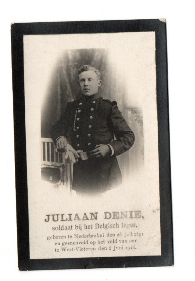 doodsprentje soldaat 1e linie Nederbrakel + Boezinge 1916, Verzamelen, Ophalen of Verzenden, Landmacht, Foto of Poster