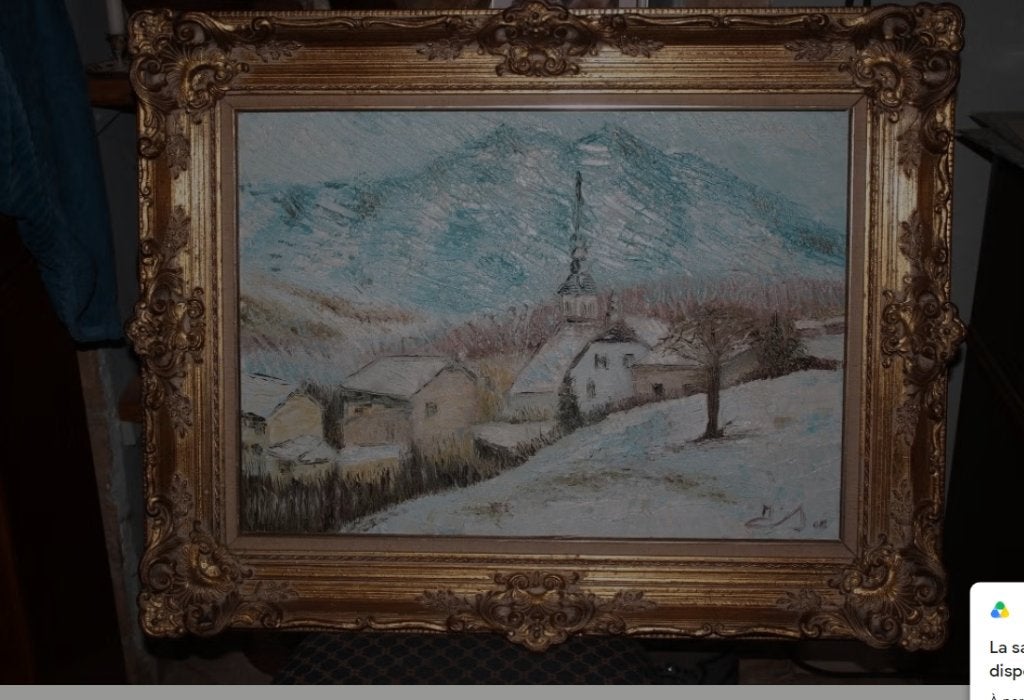 olieverf op doek sneeuwlandschap 50/70cm ingelijst, Hobby en Vrije tijd, Schilderen, Verzenden, Nieuw, Doek