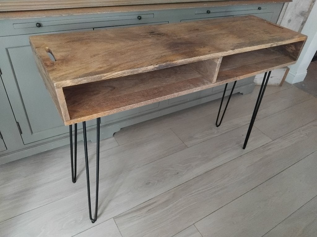 wandtafel massief mango en zwart staal nieuwstaat, Ophalen, Nieuw