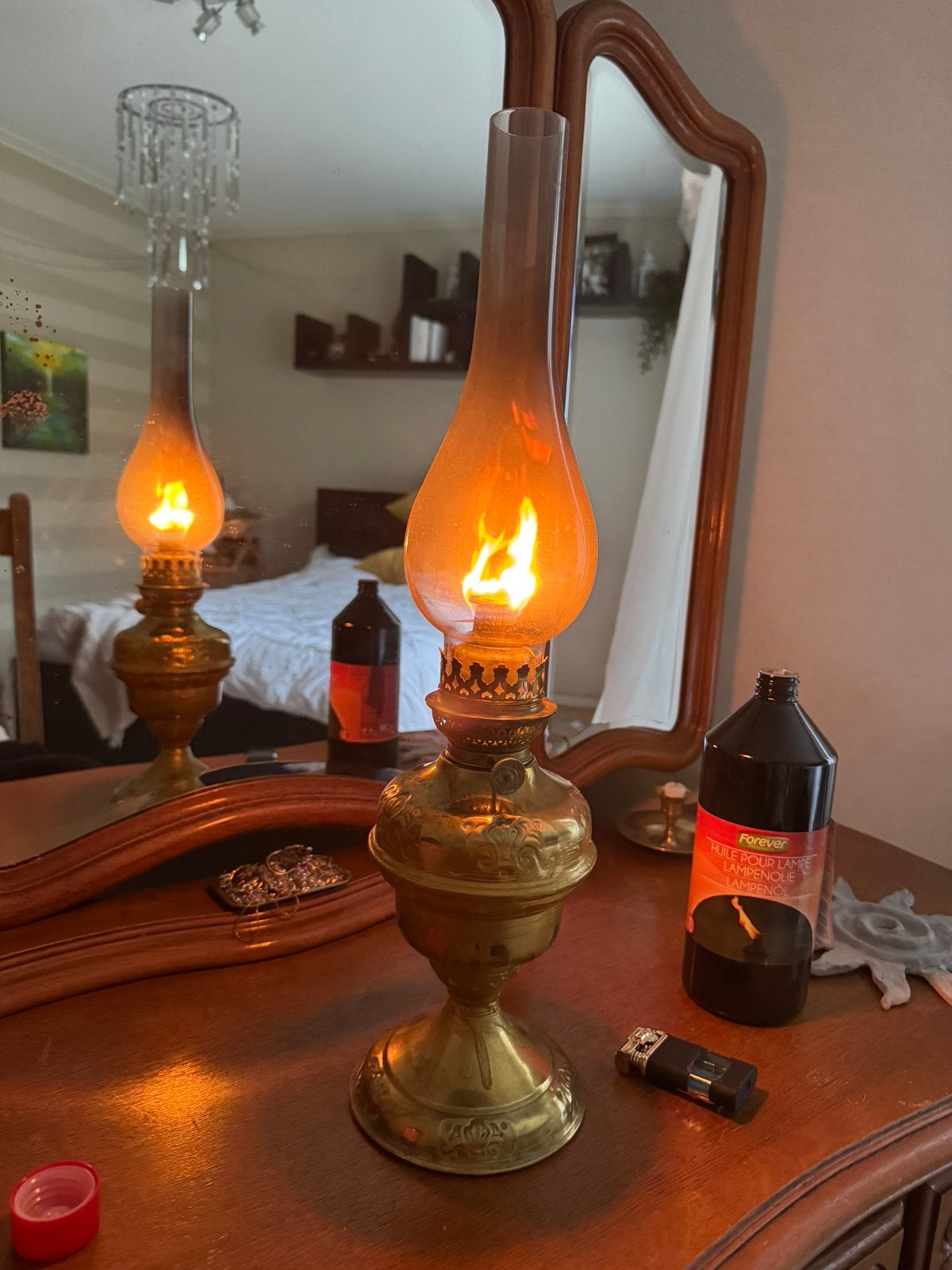 olielamp + 2 flessen lampolie, Ophalen