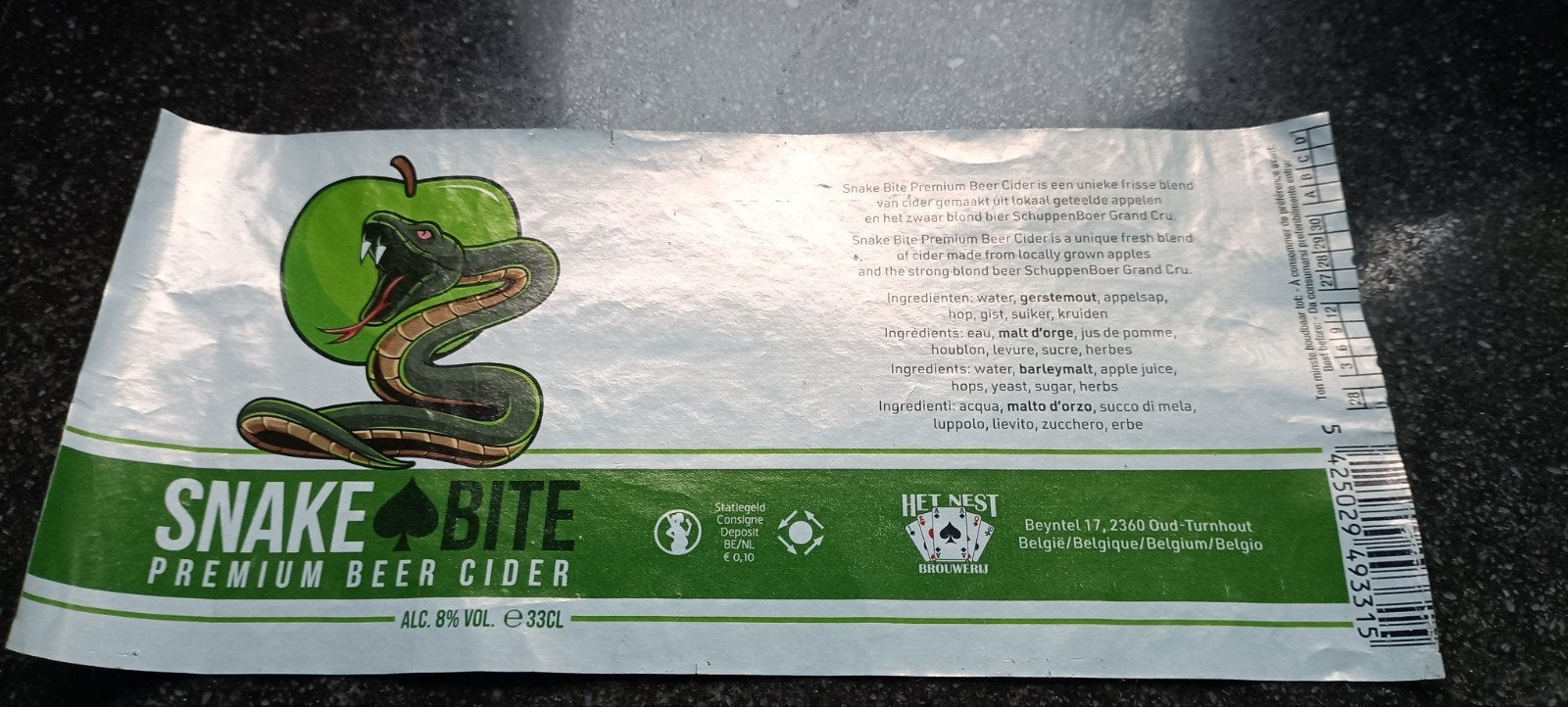 bieretiket snake bite br het nest oud turnhout, Verzamelen, Ophalen of Verzenden