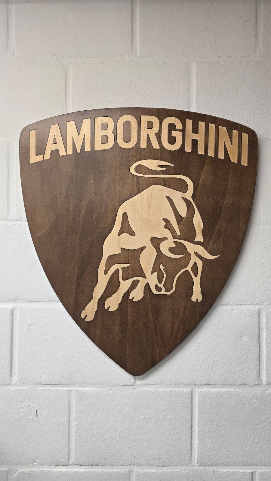 Enseigne decorative en bois Lamborghini 65x57cm, Auto's, Particulier, Te koop