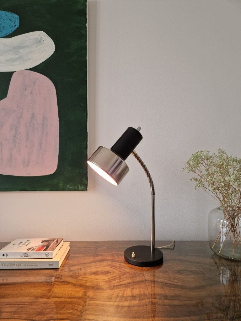 Vintage midcentury lamp | bureaulamp | tafellamp, Bureaulamp, Gebruikt, Vintage, Met kap