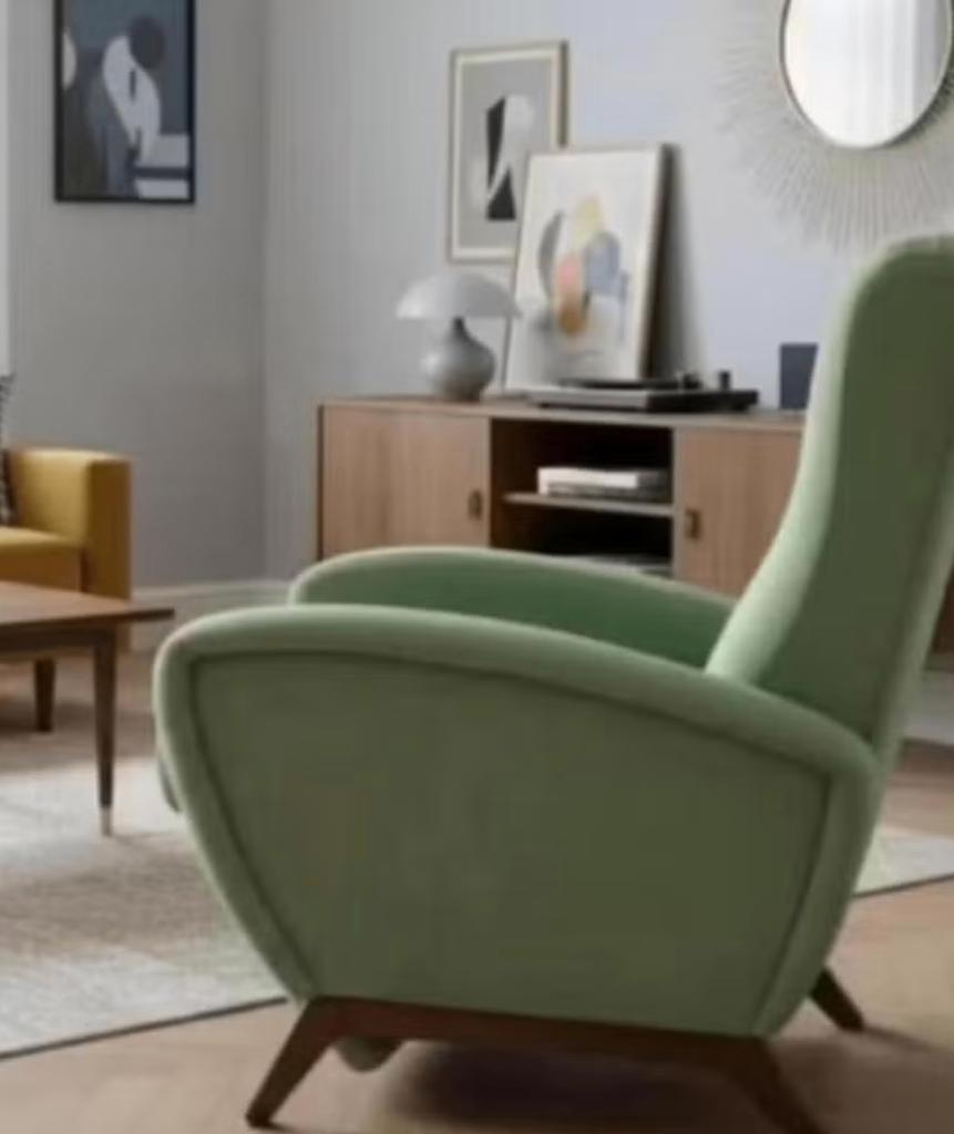 Vintage Scandi 'Relax' Fauteuil – Jaren '60 – Groen Velours, Huis en Inrichting, Ophalen, Gebruikt, Stof