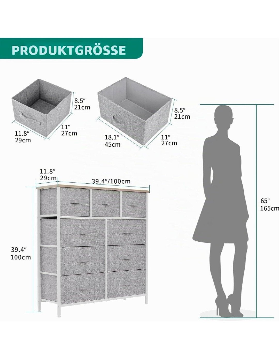 Chest of Drawers with 9 Fabric Drawers, Storage Cabinet., Ophalen, Gebruikt, 100 tot 150 cm, 5 laden of meer