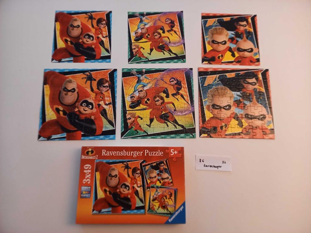 Incredibles 3 x 49 stukjes 5+ Ravensburger puzzel, Enlèvement ou Envoi, 10 à 50 pièces, Comme neuf, 4 à 6 ans