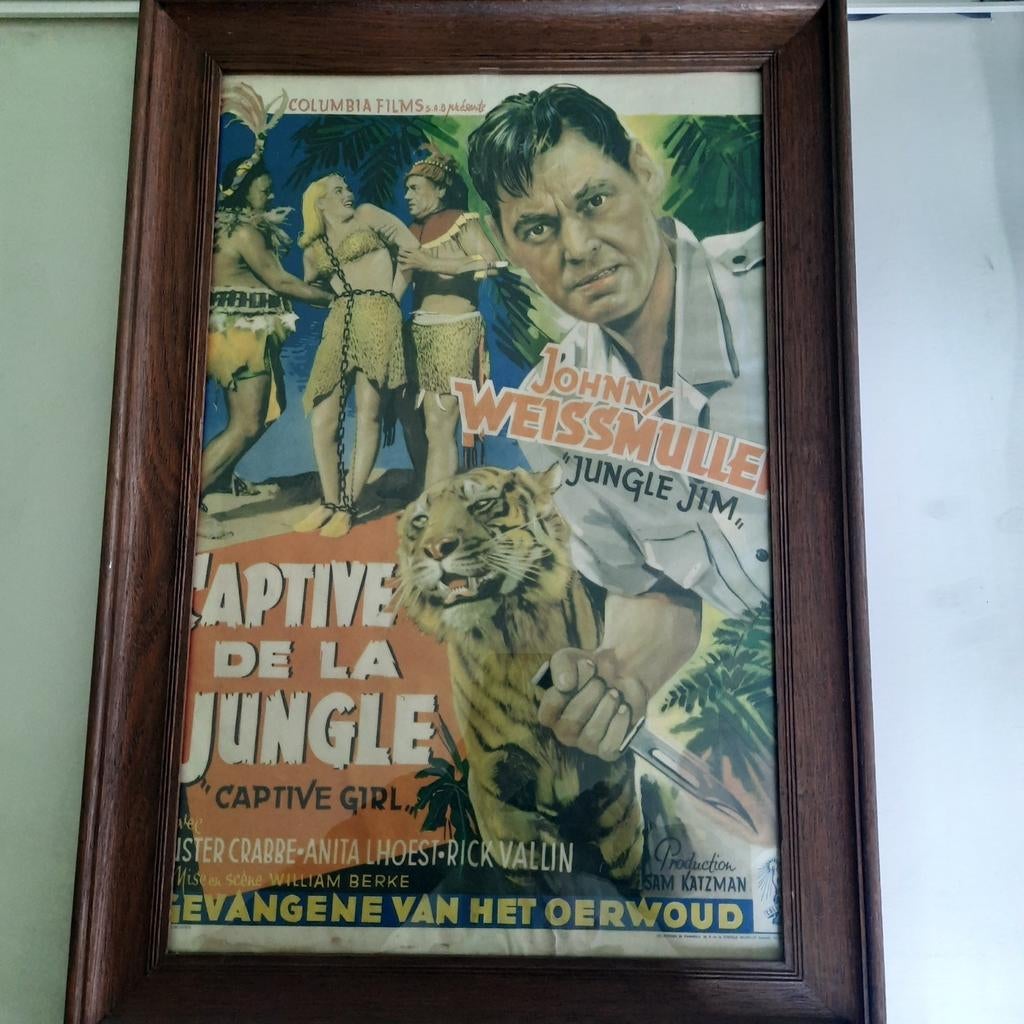 ORIGINELE FILMAFFICHE "DE GEVANGENE VAN HET OERWOUD", Ophalen, Rechthoekig Staand, Met lijst, Zo goed als nieuw