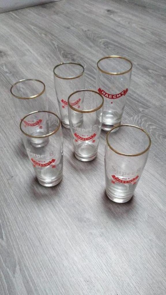 6 bierglazen Haacht/Haecht/Primus Super8, Verzamelen, Ophalen, Zo goed als nieuw, Glas of Glazen