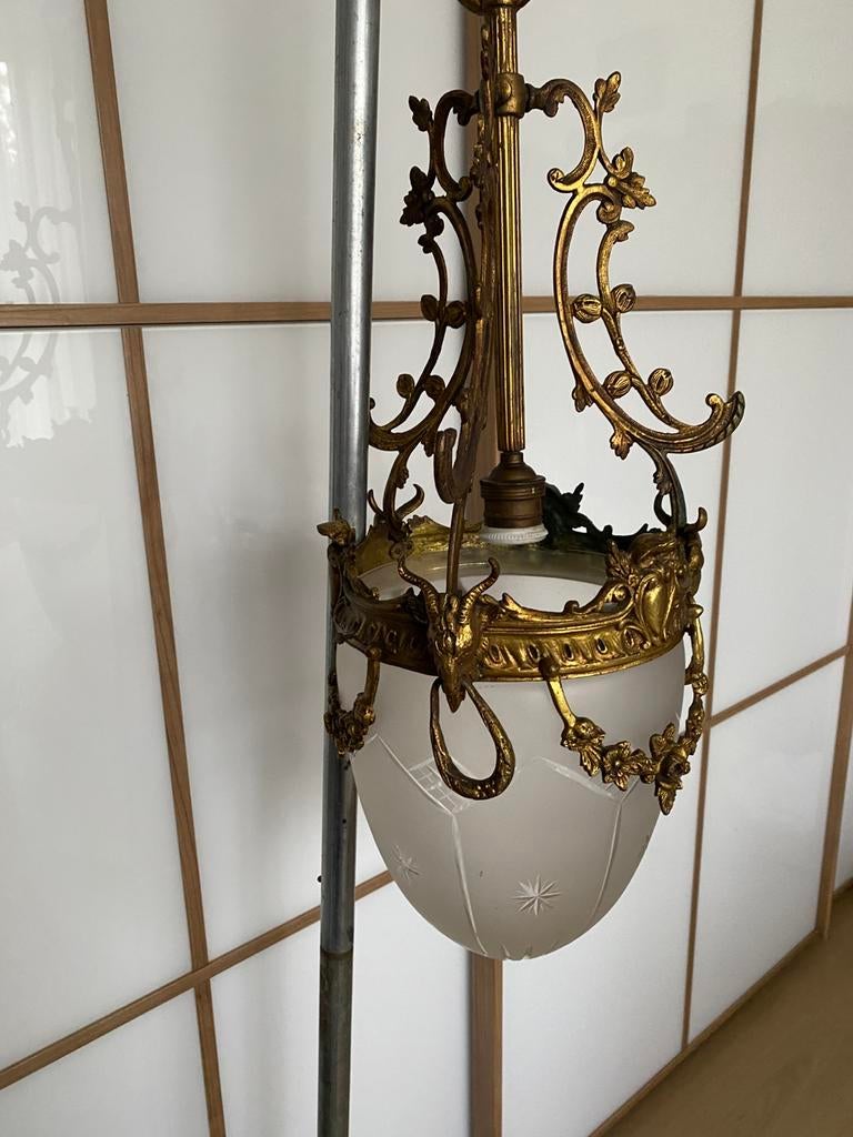 Listre en bronze et verre depoli, Ophalen of Verzenden, Gebruikt, Glas, Anciens Napoleon 3
