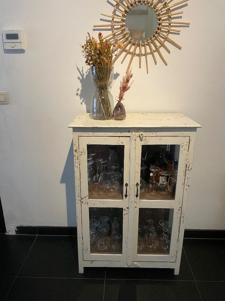 Witte glazen dressoir, Ophalen, Minder dan 50 cm, Met deur(en), Zo goed als nieuw