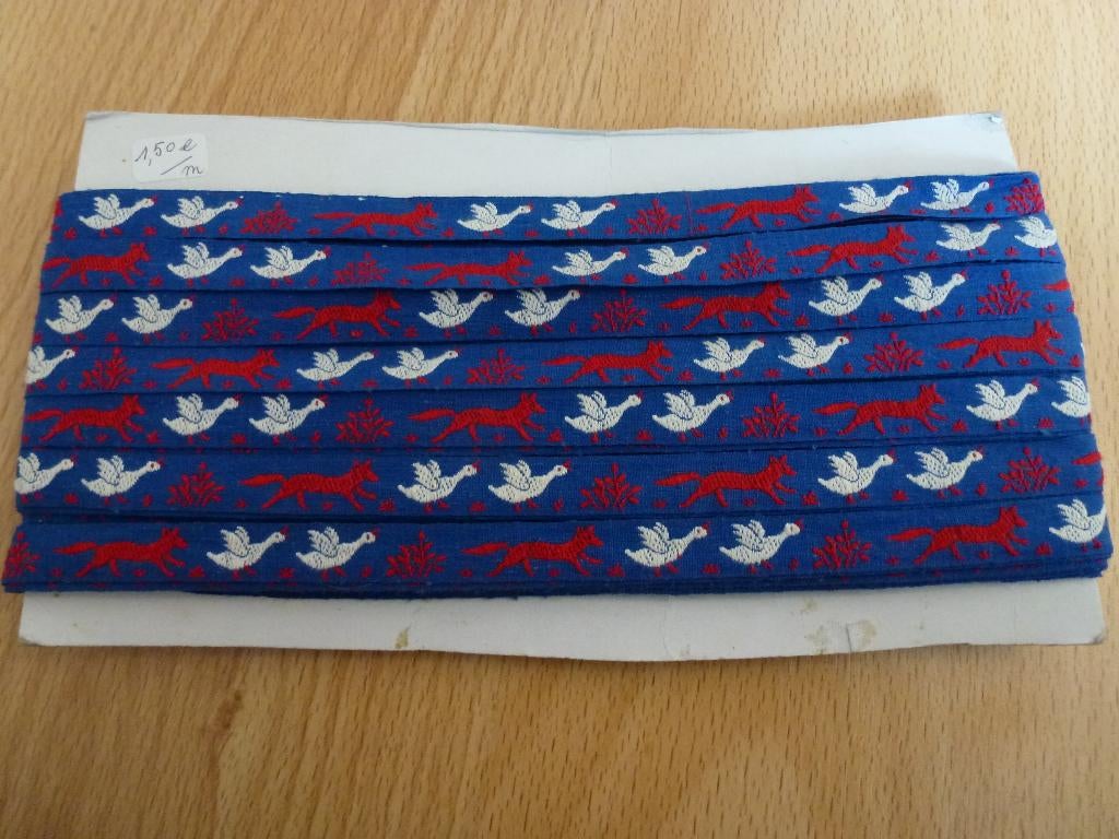 Oud blauw lint met naaipatronen van honden en ganzen, Ophalen of Verzenden, Nieuw