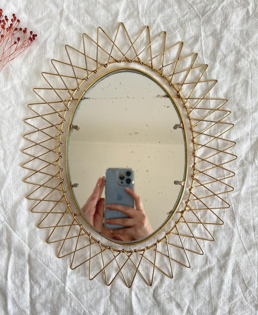 Petit miroir soleil ovale doré et rétractable Erdecor Escaut, Enlèvement ou Envoi, Ovale, Moins de 50 cm, Moins de 100 cm