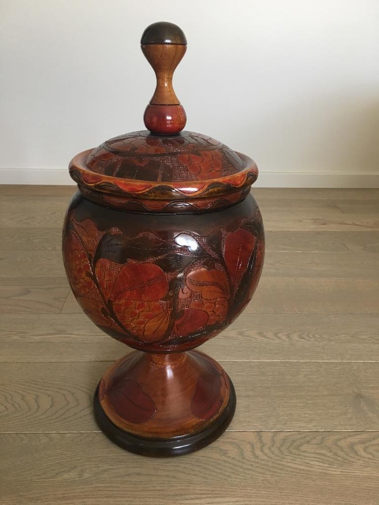 Houten decoratieve kelk met deksel, Huis en Inrichting, Ophalen, Zo goed als nieuw, Overige kleuren, Overige materialen