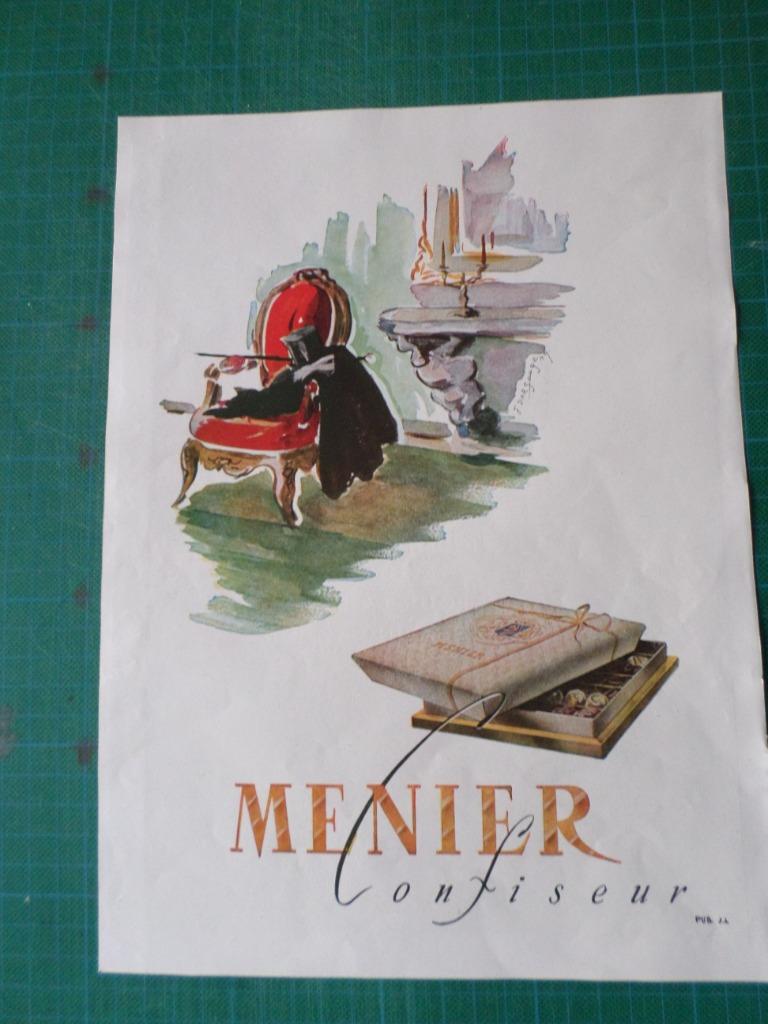 Chocolat Menier confiseur - publicité papier - 1949, Verzamelen, Ophalen of Verzenden, Gebruikt, Overige typen