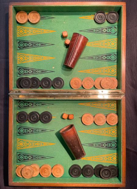 Antieke Franse backgammon dambordset omkeerbare doos, Antiquités & Art, Enlèvement ou Envoi