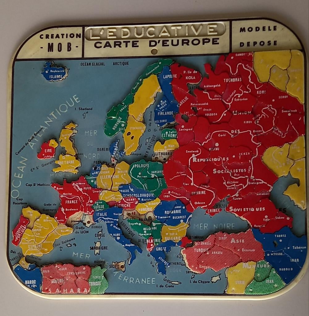 Vintage legpuzzel jaren '60 Europa kaart. MOB Frankrijk, Verzamelen, Ophalen of Verzenden, Gebruikt