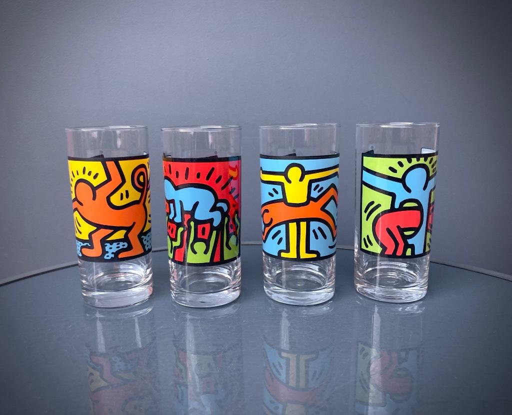 Keith Haring - 4 verres 1990, Enlèvement ou Envoi, Comme neuf, Verre à soda