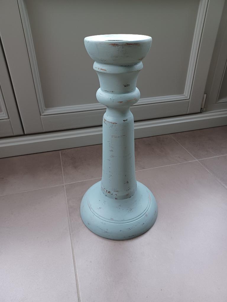 Landelijke houten kandelaar, Huis en Inrichting, Ophalen, 25 tot 50 cm, Blauw, Kandelaar