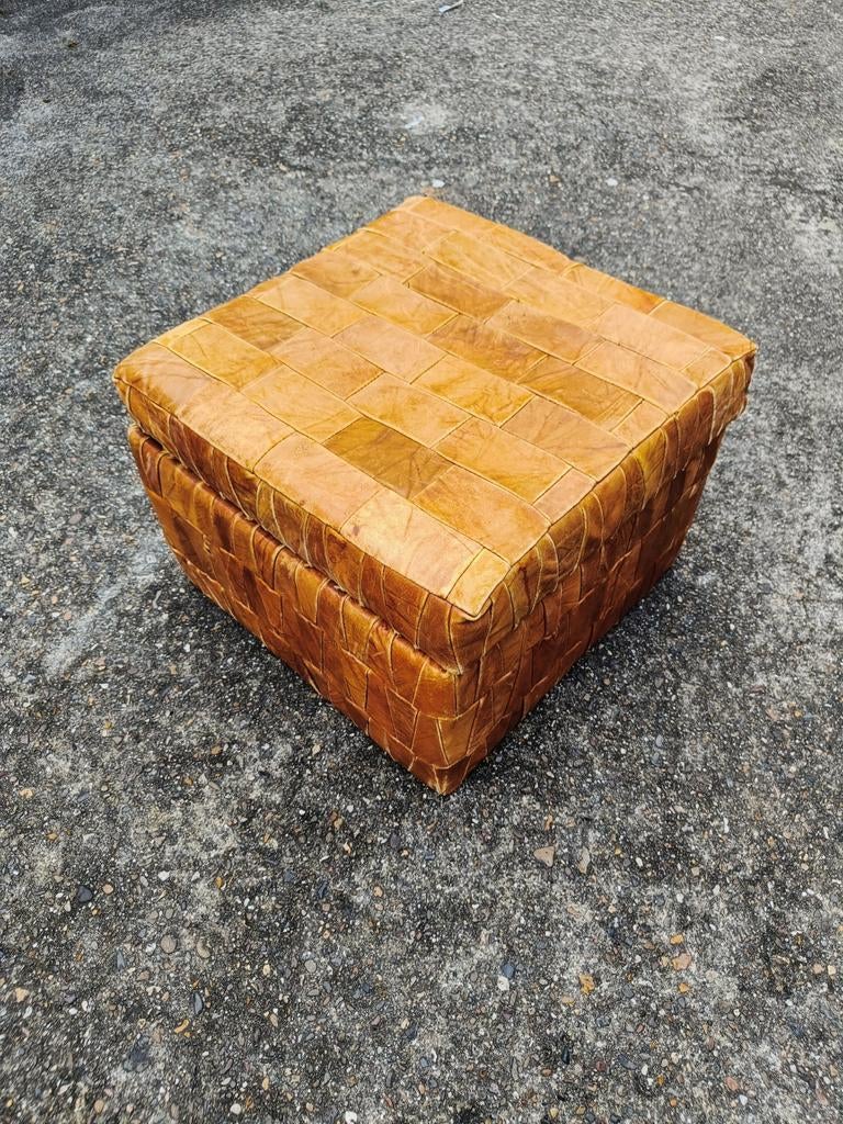 Vintage De Sede lederen patchwork poef jaren 70, Ophalen, Gebruikt