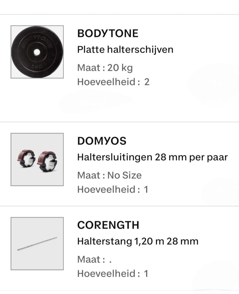 Veel gewichten Bodytone + stang + sluitingen NIEUW!, Ophalen