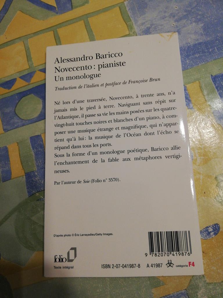 Alessandro Baricco. Novecento : pianiste., Enlèvement ou Envoi, Comme neuf
