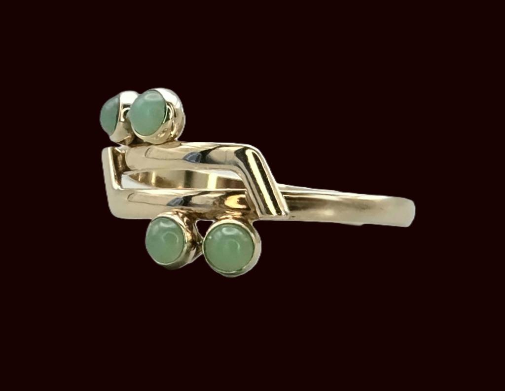 Bague design vintage en or avec jade. 2025/576., Bijoux, Sacs & Beauté, Bagues, Comme neuf, Or, Vert, 17 à 18