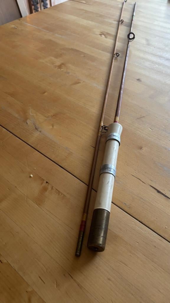 vintage split cane vishengel – 2-delig, Watersport en Boten, Ophalen of Verzenden, Gebruikt, Werphengel