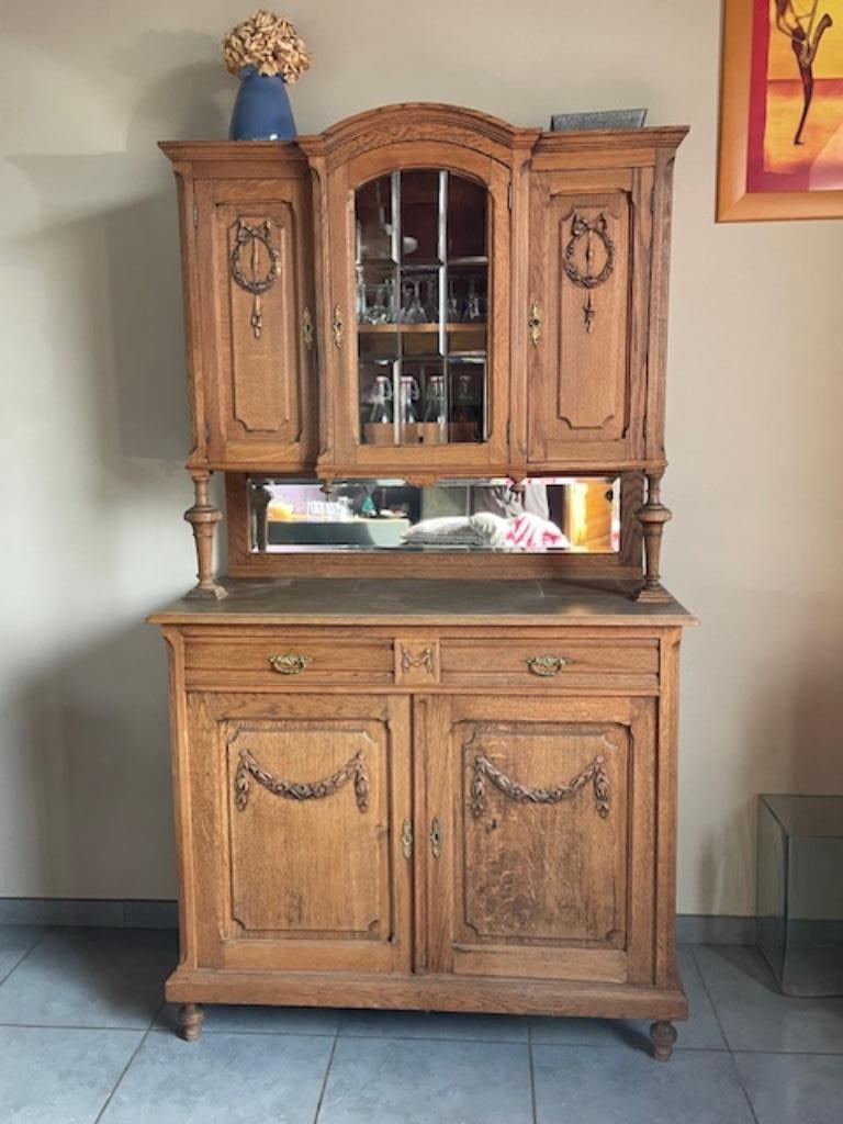 Très beau meuble ancien/buffet/vaisselier 2 corps en chêne m, Enlèvement