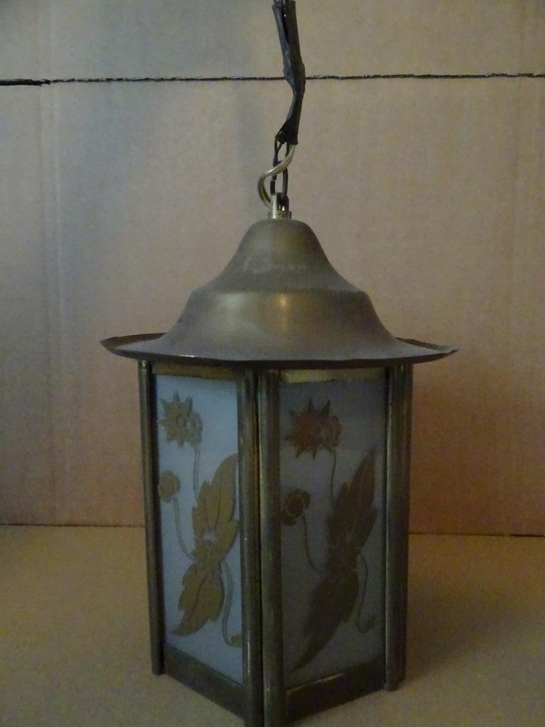 Antieke lamp antiek glas in lood lamp antieke hanglamp 1930, Antiek en Kunst, Ophalen of Verzenden